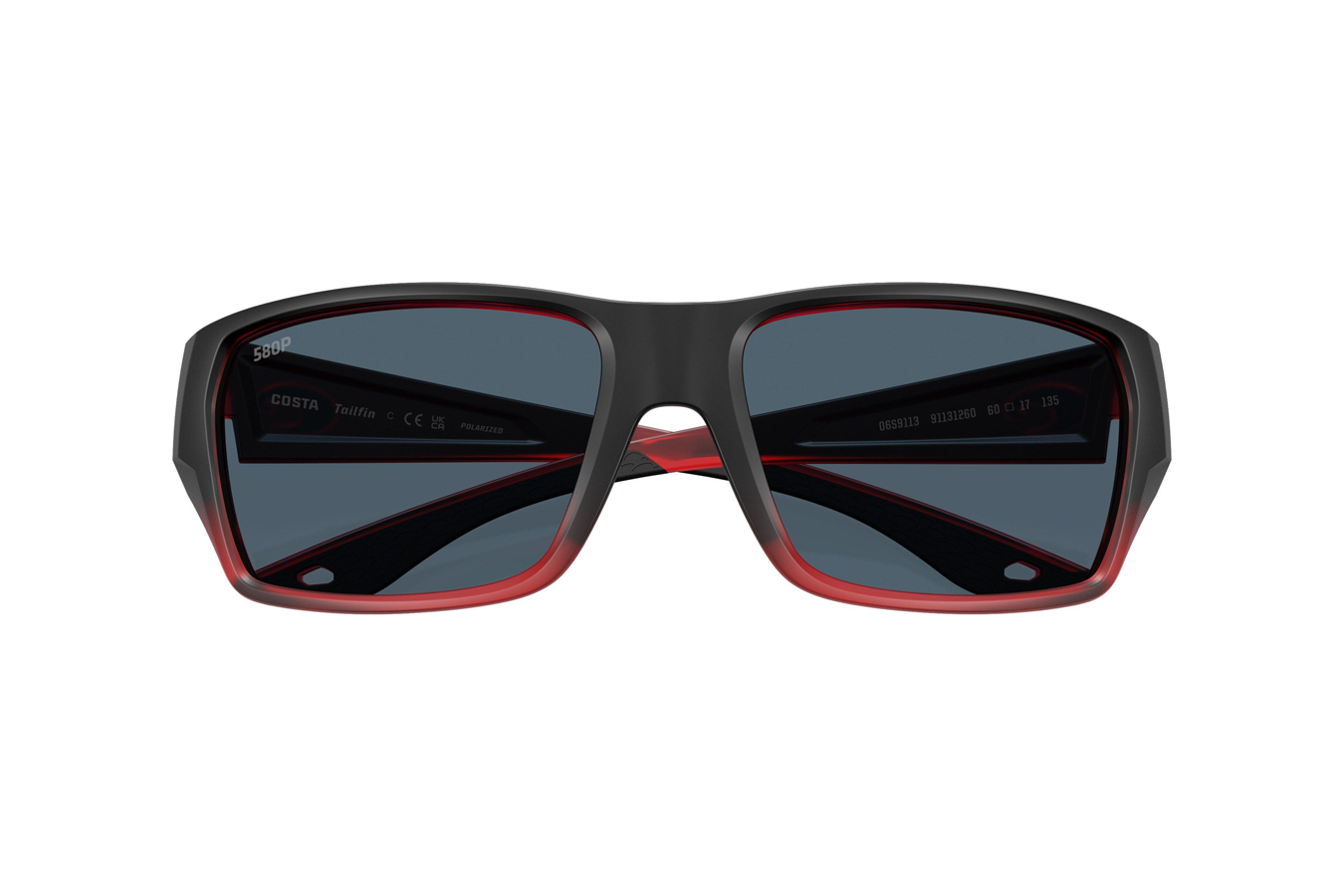 COSTA DEL MAR Tailfin Sunglasses with Red Sky Frame and Gray Polarized Lenses